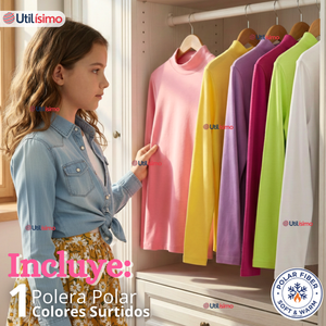 Polera Camiseta Polar Primera Capa Cuello Beatle Manga Larga Colores Surtido Niña