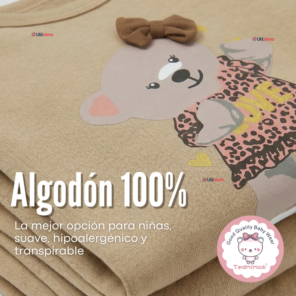 Pack 5 Bodys Manga Larga 100% Algodón Bebé Niña Sweet and Wild
