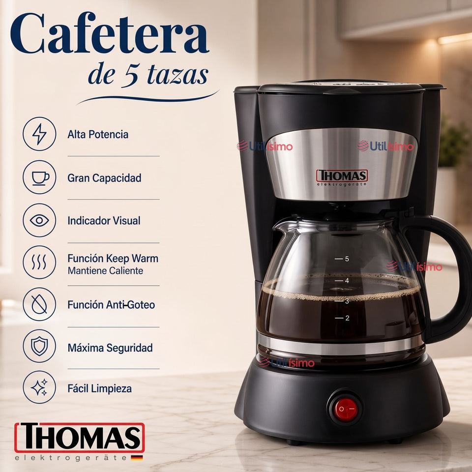 Cafetera Thomas Th-130 Capacitad 750 ML 800W Jarra De Vidrio