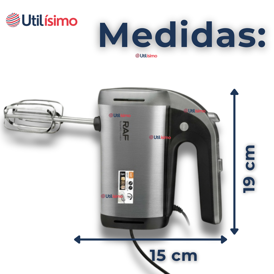 Batidora Electrica 5 Velocidades De Mano RAF Acero Inoxidable Mutifuncional