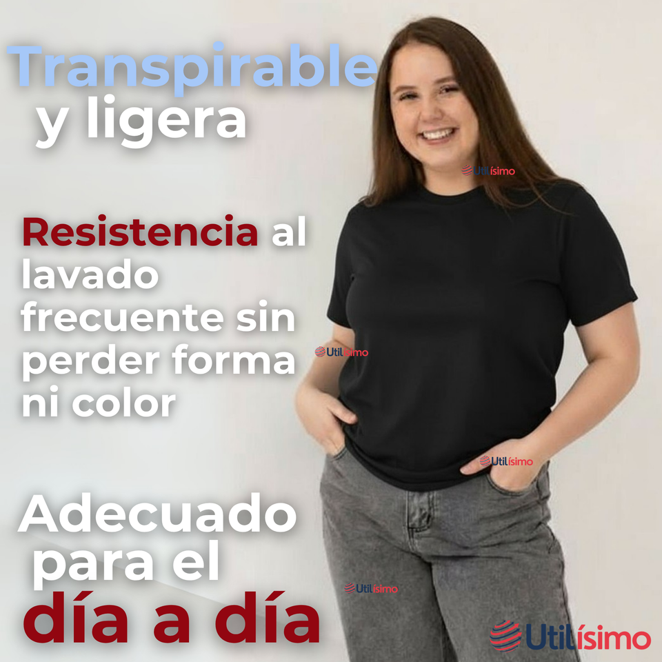 Polera Camiseta 100% Algodón Premium Manga Corta Básico Negro Mujer