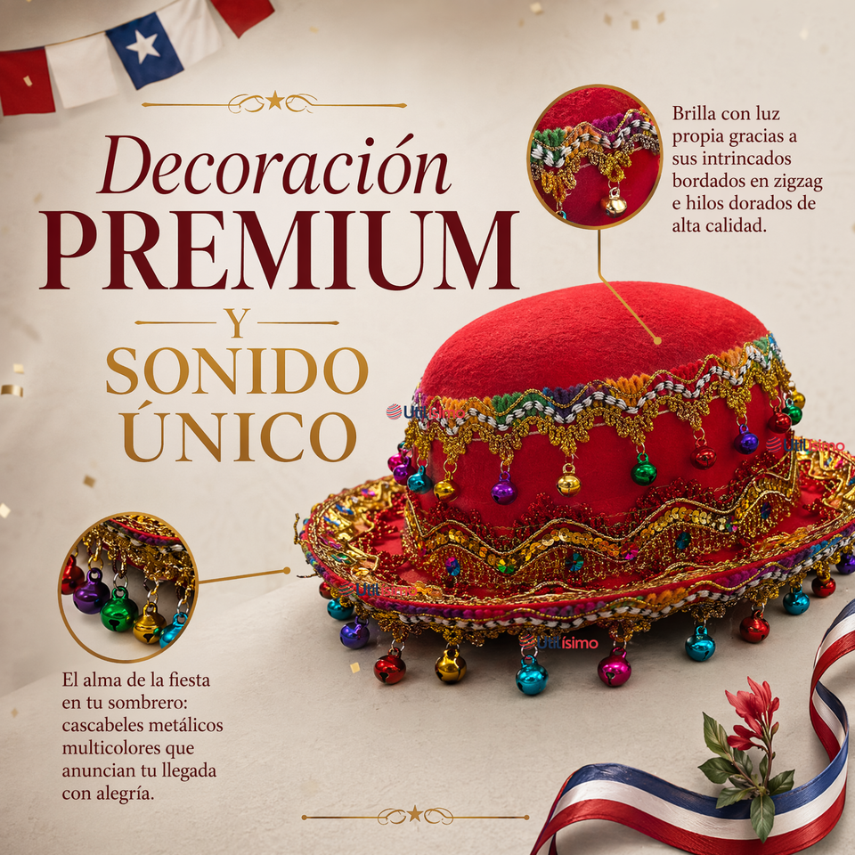 Sombrero Gorro Caporal Mujer Fiestas Patrias Rojo Con Cascabeles Baile Típico