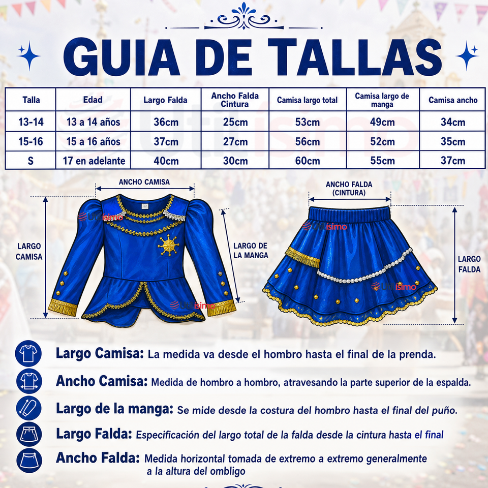 Traje Caporal Típico Tradicional Azul 2 Piezas Juvenil Fiestas Patrias