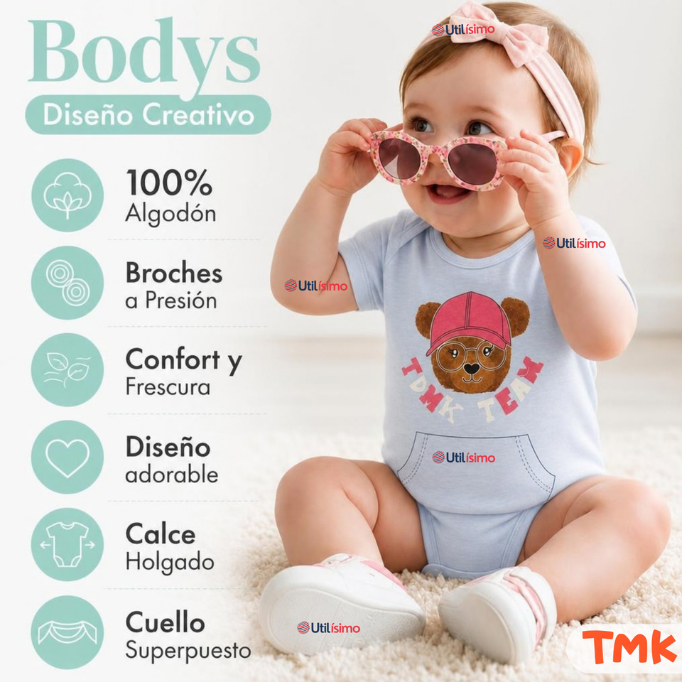 Pack 5 Bodys Manga Corta 100% Algodón Tedmimak Niña Cuddly Bears