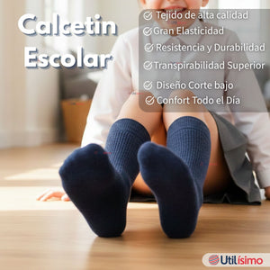 Calcetín Escolar Corto Acrilico Azul Niños y Niñas