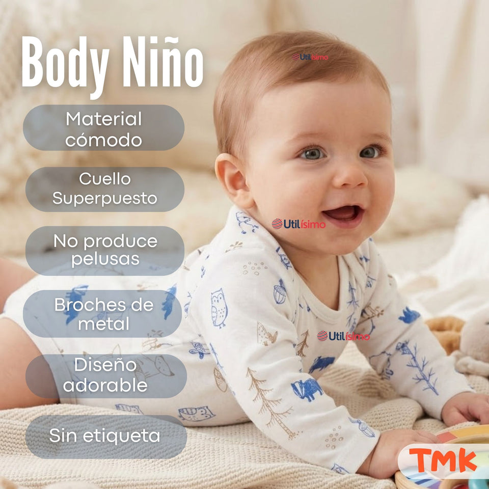 Pack 4 Bodys Manga Larga 100% Algodón Tedmimak Sweet Nature Bebé Niño