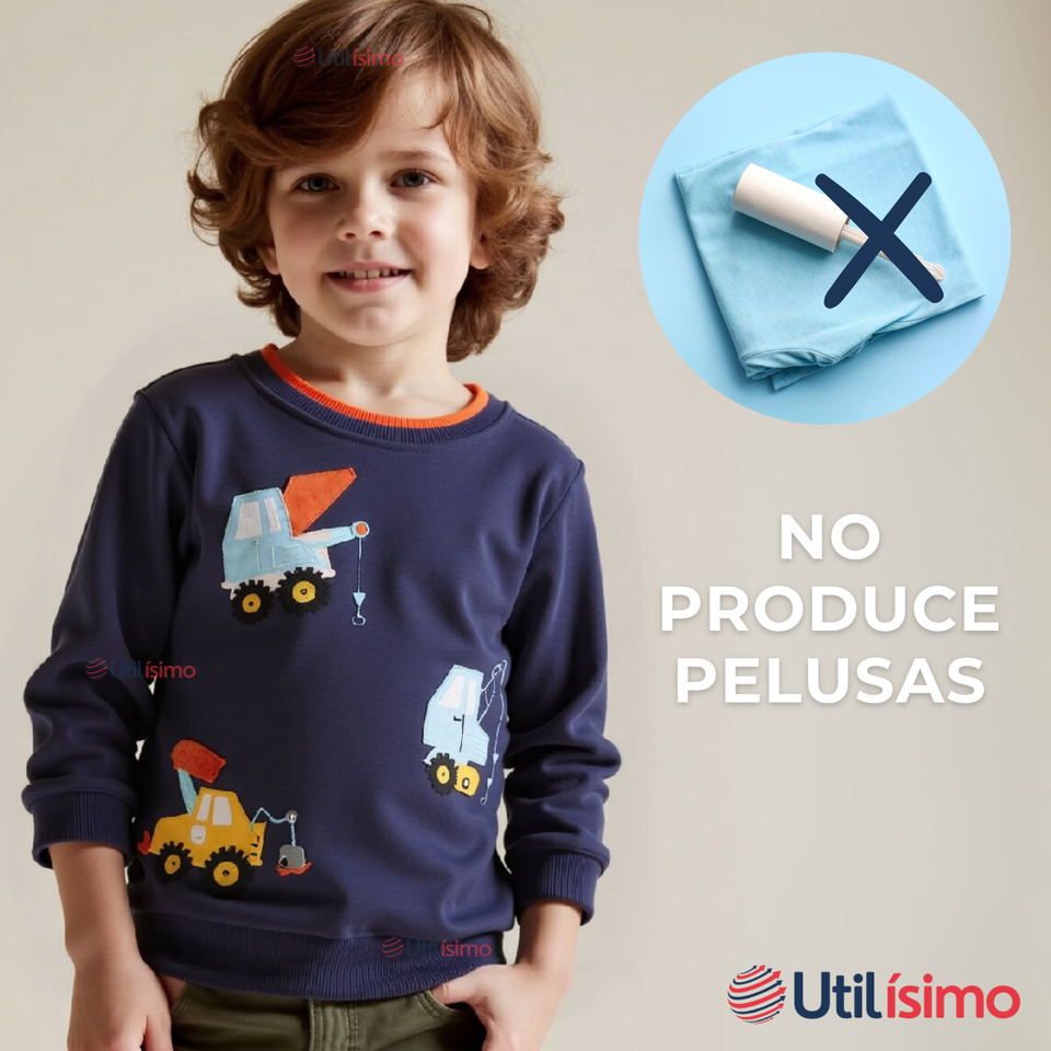 Polerón Algodón Cuello Redondo Niño Azul Grúa