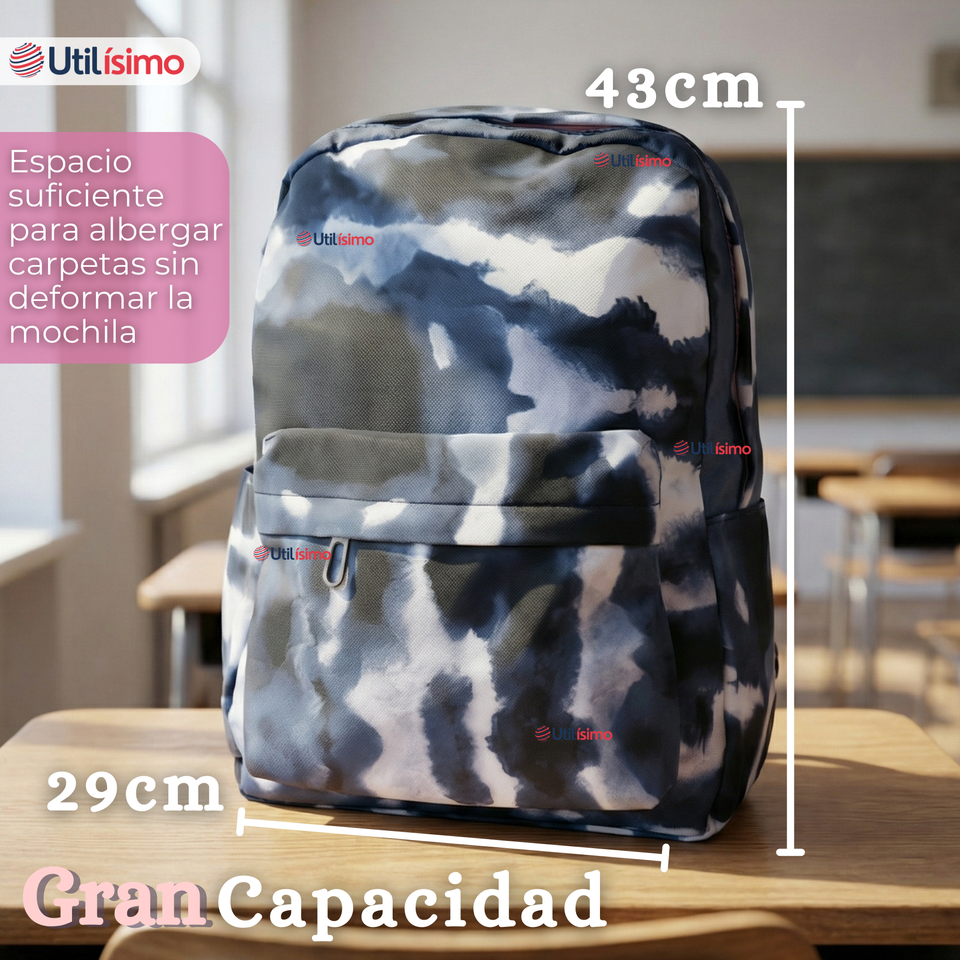 Mochila Escolar + Estuche + Lonchera 43cm Tela Oxford Azul Oscuro Niña
