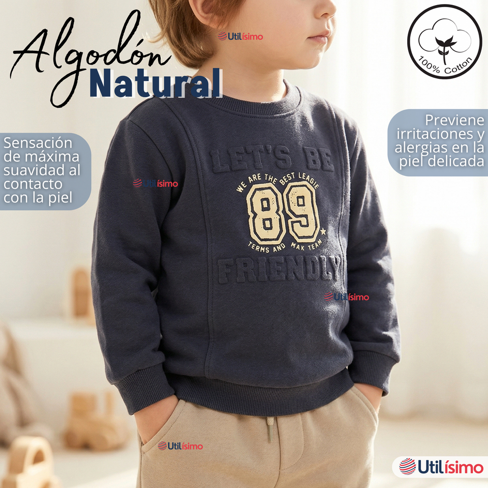 Conjunto 2 Piezas Buzo Pantalón Y Polerón De Algodón Azul Niño