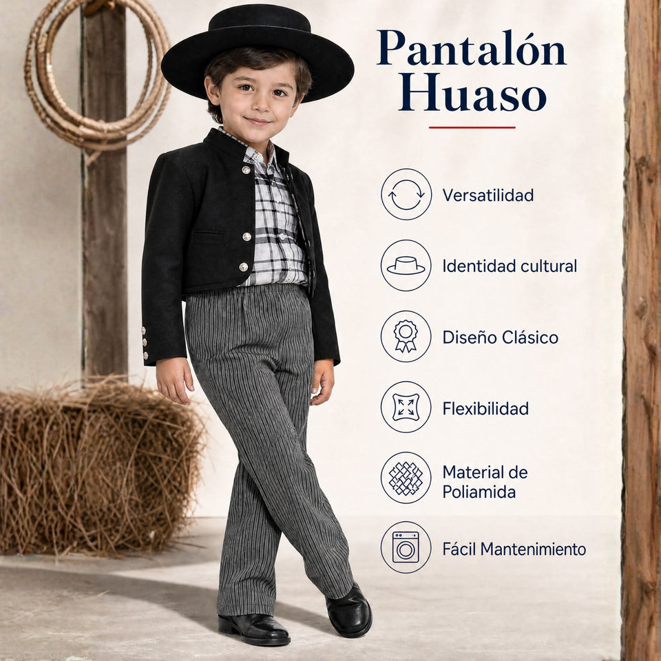 Pantalón Huaso Gris Diseño Líneas Niño Vestuario Típico Fiestas Patrias