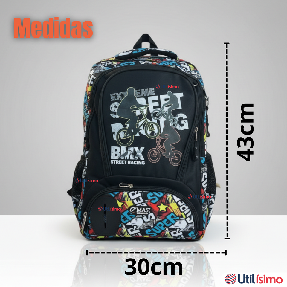 Mochila Escolar Kit Con Estuche y Lonchera 43cm Tela Oxford Niño