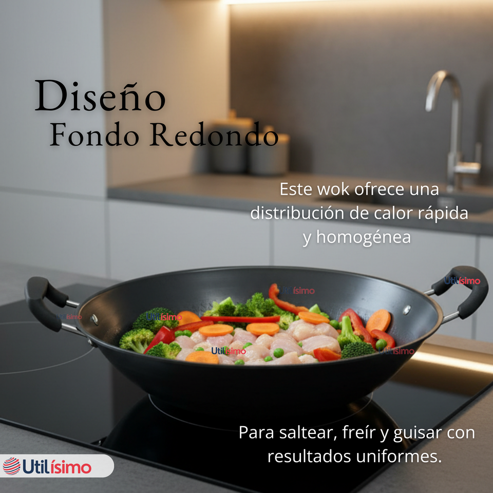 Wok Acero Inoxidable Antiadherente 42 cm Color Negro