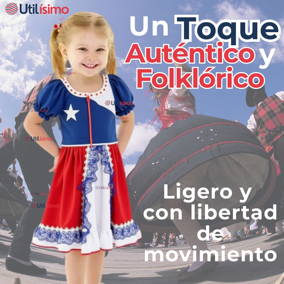 Vestido Huasa Niña Bandera Chilena Fiestas Patrias