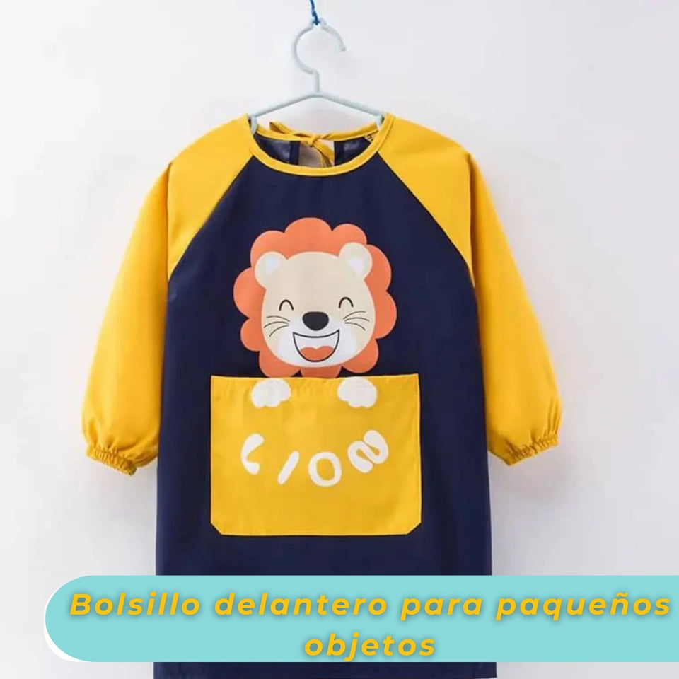 Pack 3 Delantal Infantil Niño Manga Larga Con Bolsillo Colores Surtidos
