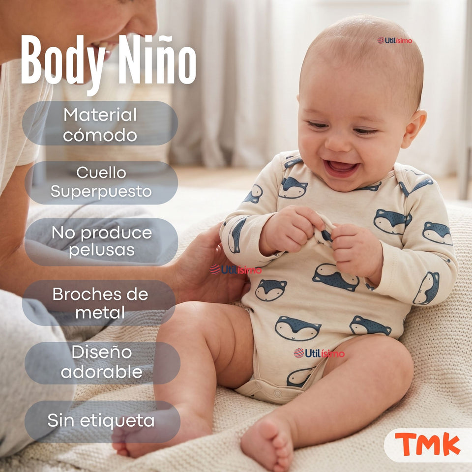 Pack 5 Bodys Manga Larga 100% Algodón Tedmimak Sweet Nature Bebé Niño
