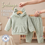 Buzo Polerón Conjunto Polar Niño Con Capucha Unicolor Verde Claro