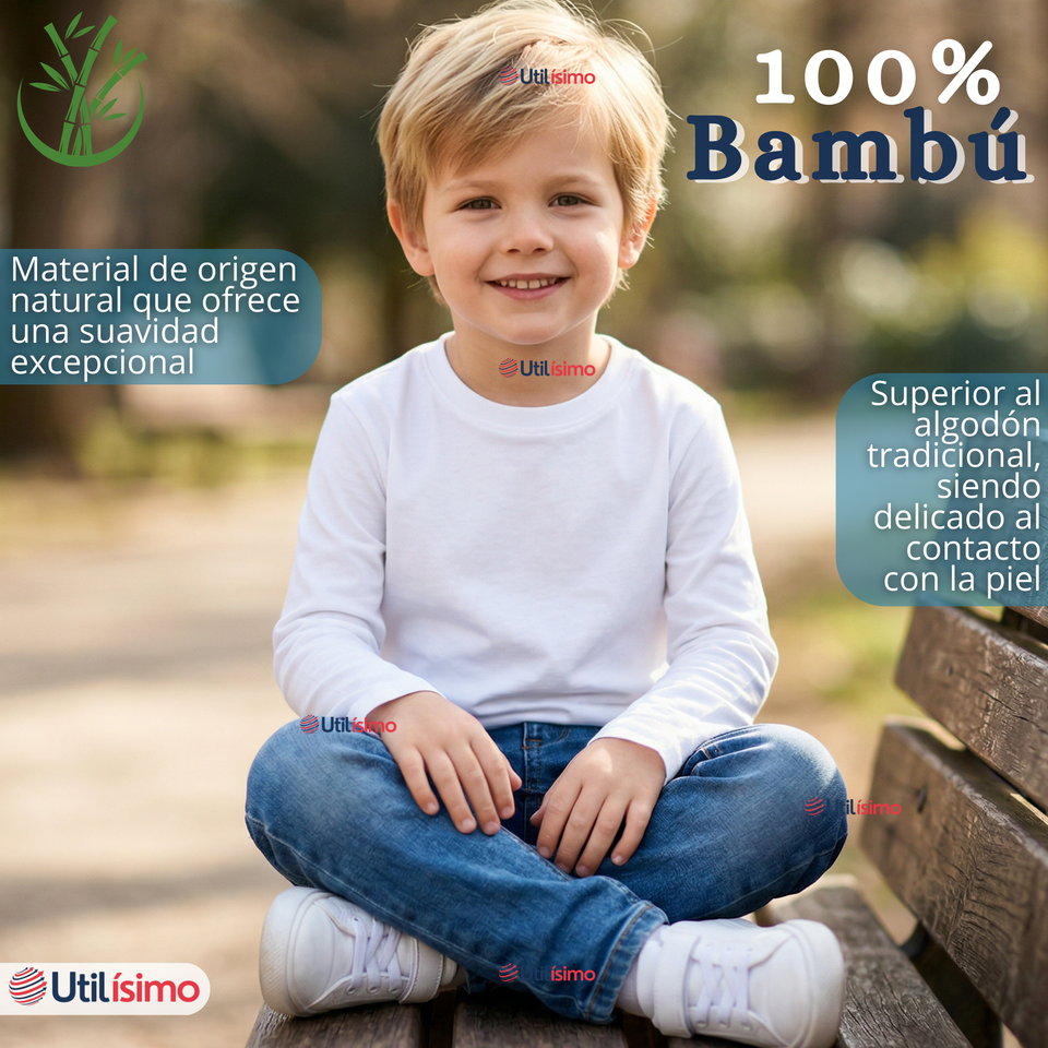 Pack 6 Poleras Camisetas Bambú Cuello Redondo Primera Capa Manga Larga Colores Surtido Niño