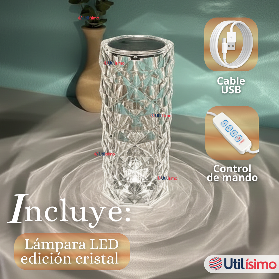 Lámpara Cristal Táctil USB Transparente Para Mesa