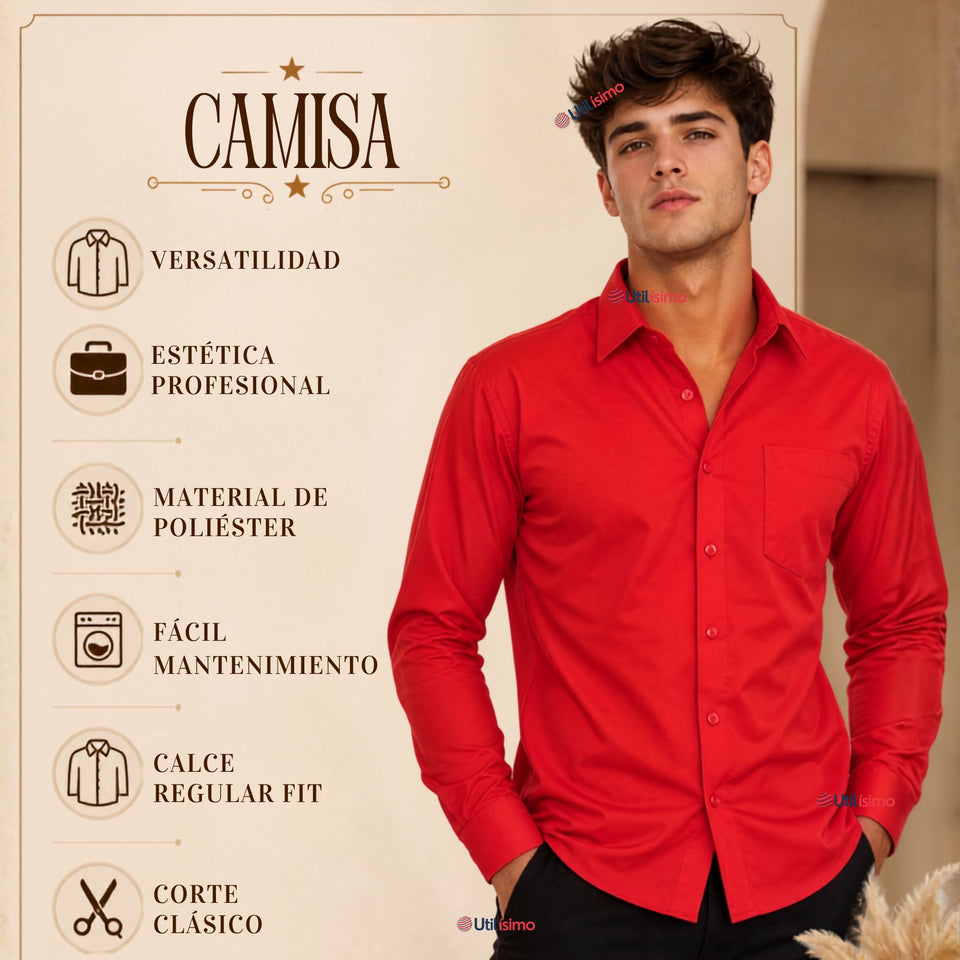 Camisa Roja Huaso Clásica Regular Fit Casual Manga Larga