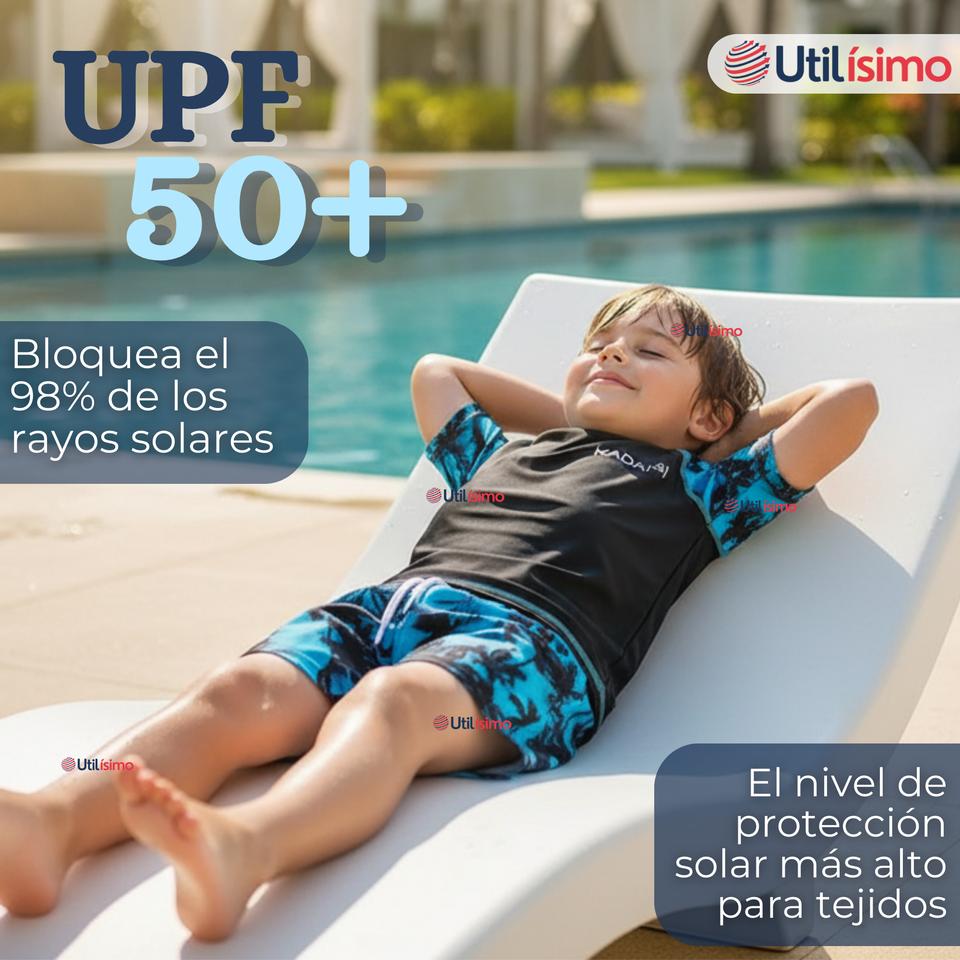 Traje de Baño Pantalón Corto Manga Corta 2 Piezas Corte Split Niño 4 a 6 años Black