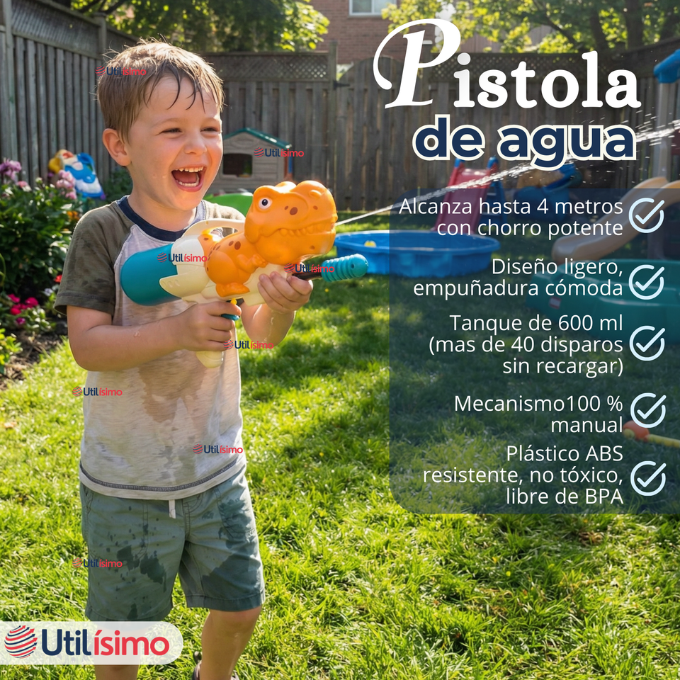 Pack 2 Pistolas Lanza Agua Dinosaurio 35cm 600ml Juguete Colores Surtidos Niño