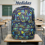 Mochila Bolso Escolar + Lonchera + Estuche 45Cm Niño Tela Oxford Blue Dinosaur