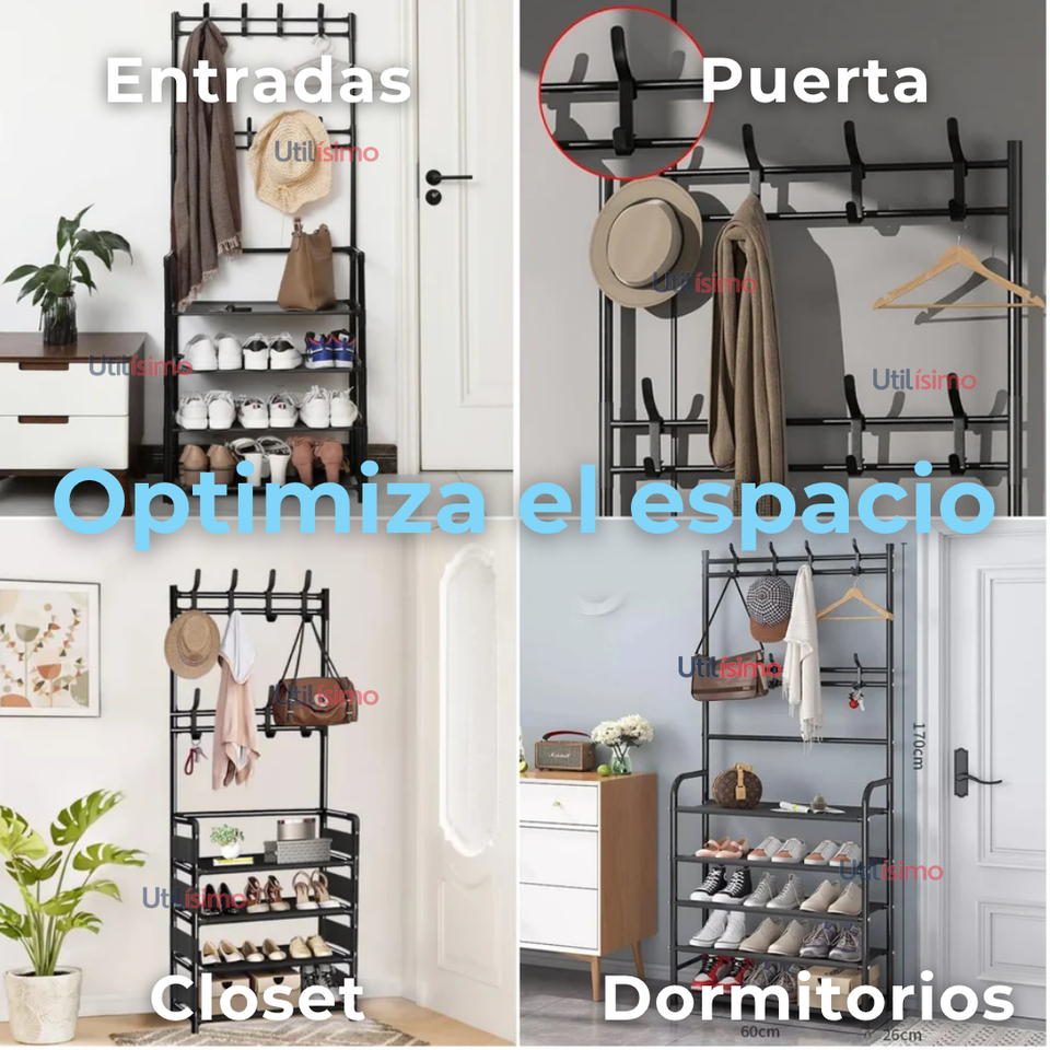 Zapatero Organizador 3 en 1 Closet Armario Perchero Multiuso Negro