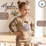 Conjunto 2 Piezas Buzo Pantalón Y Polerón Beige Osito Niña