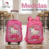 Mochila Escolar Hello Kitty Bailarina Con Ruedas Desmontables + Estuche + Lonchera Niña Poliéster