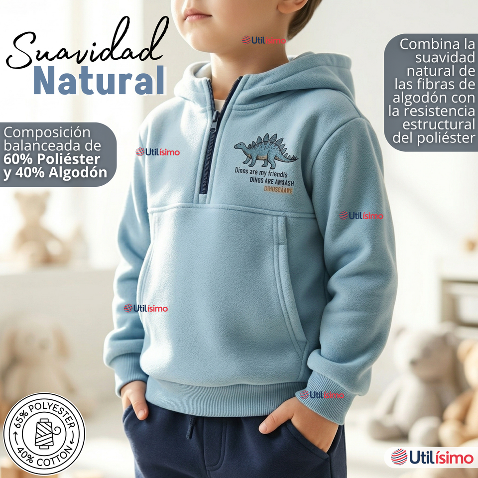 Conjunto 2 Piezas Buzo Pantalón Y Polerón Con Capucha Azul Dinosaurio Niño