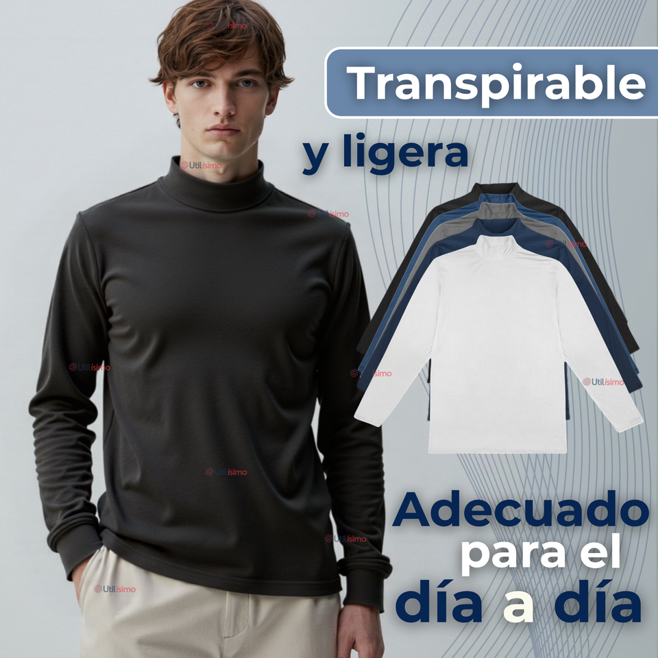 Camiseta Bambú Hombre Primera Capa Invierno Cuello Beatle Polera