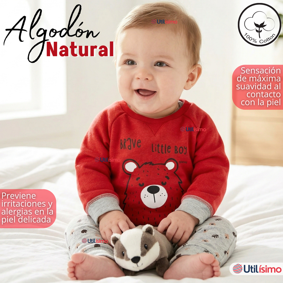 Conjunto 3 Piezas Buzo Pantalón Polerón Body De Algodón Rojo Bebé Niño