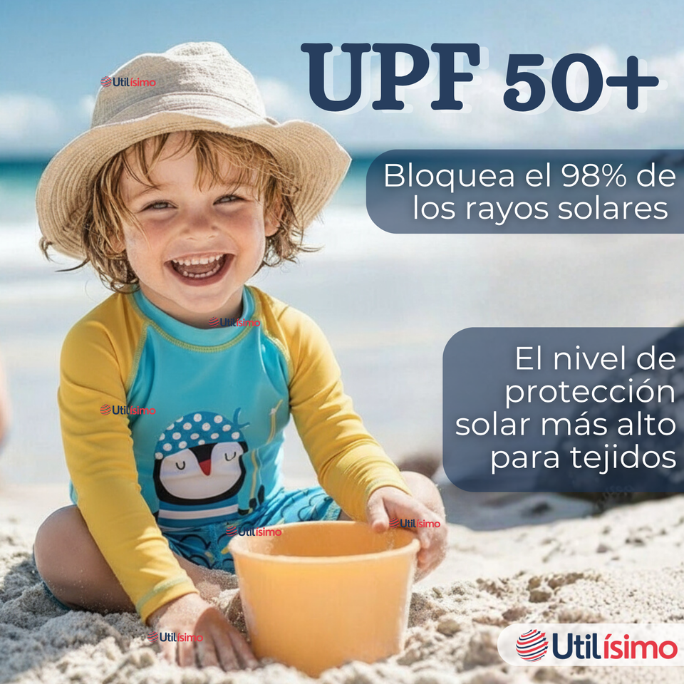 Traje de Baño Manga Larga Pantalón Corto 2 Piezas Corte Split Niño 3 a 9 años Blue Penguin