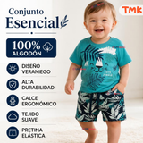 Conjunto 2 Piezas Camiseta y Short 100% Algodón Bebé Niño Tropical Blue