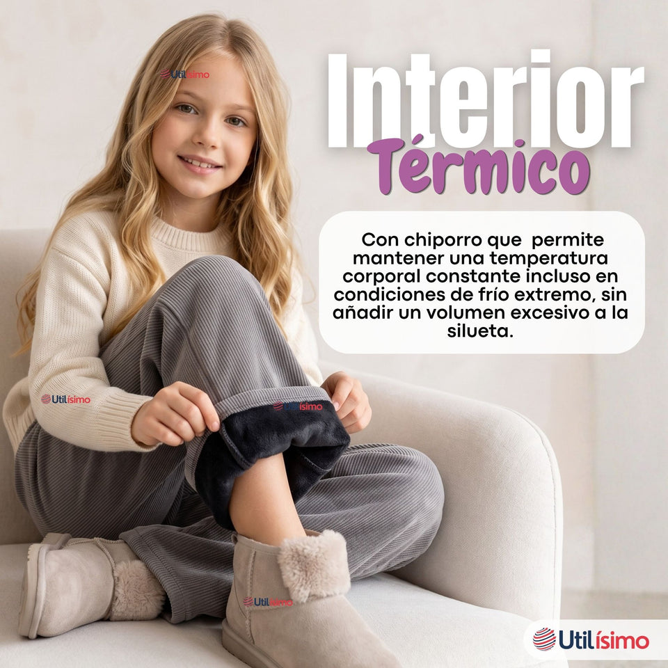 Calza Palazzo Niña Polar Con Chiporro Elasticada Térmica Gris Melange