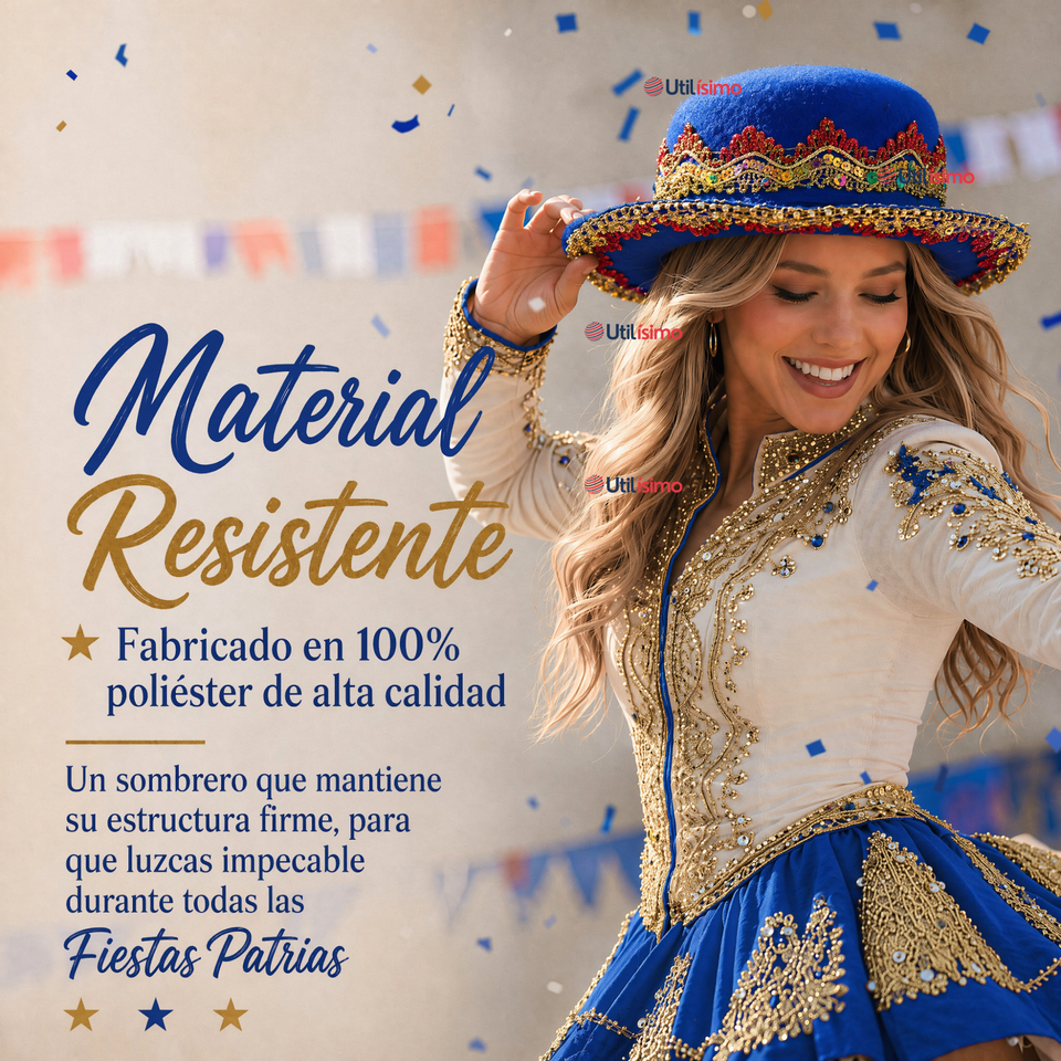 Sombrero Gorro Caporal Mujer Fiestas Patrias Azul Baile Típico