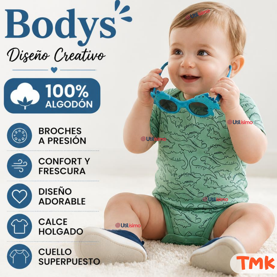 Pack 5 Bodys Manga Corta %100 Algodón Tedmimak Niño Little Adventurer