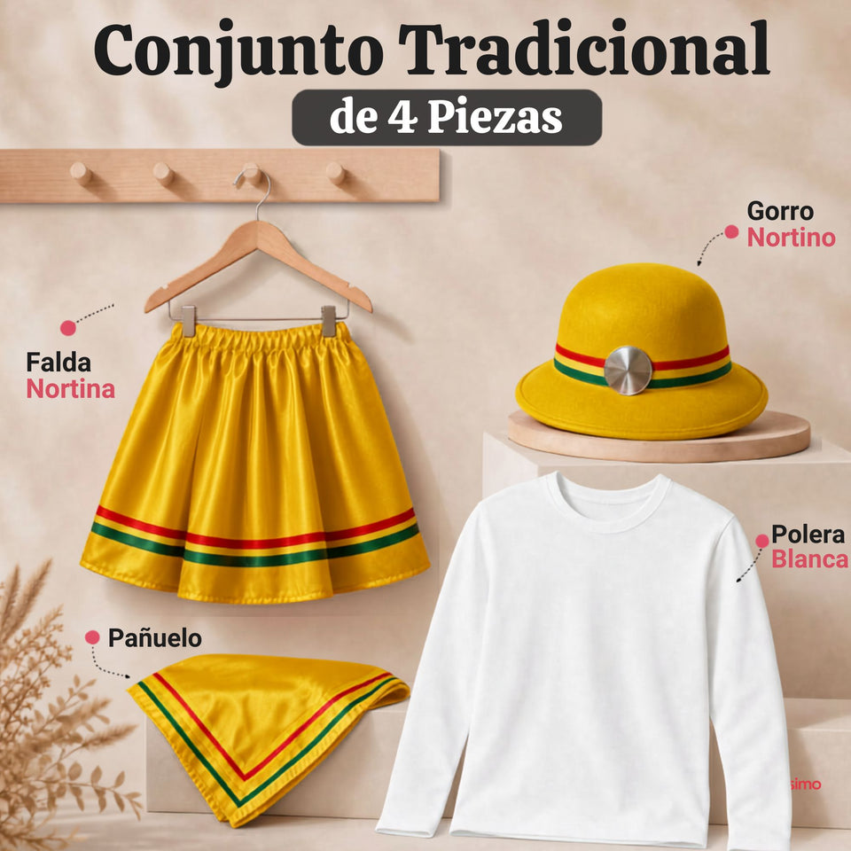 Traje Nortino Niña Amarillo 4 Piezas Con Polera Baile Típico Fiestas Patrias