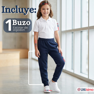 Buzo Pantalón Escolar Niños Unisex 100% Algodón Azul Bota Acanalada 3 a 16 años