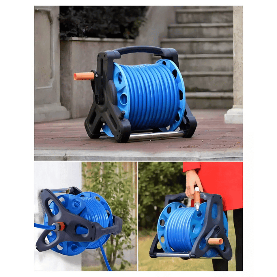 Manguera Retráctil Carrete Y Pulverizador Accesorios Jardín Color Negro