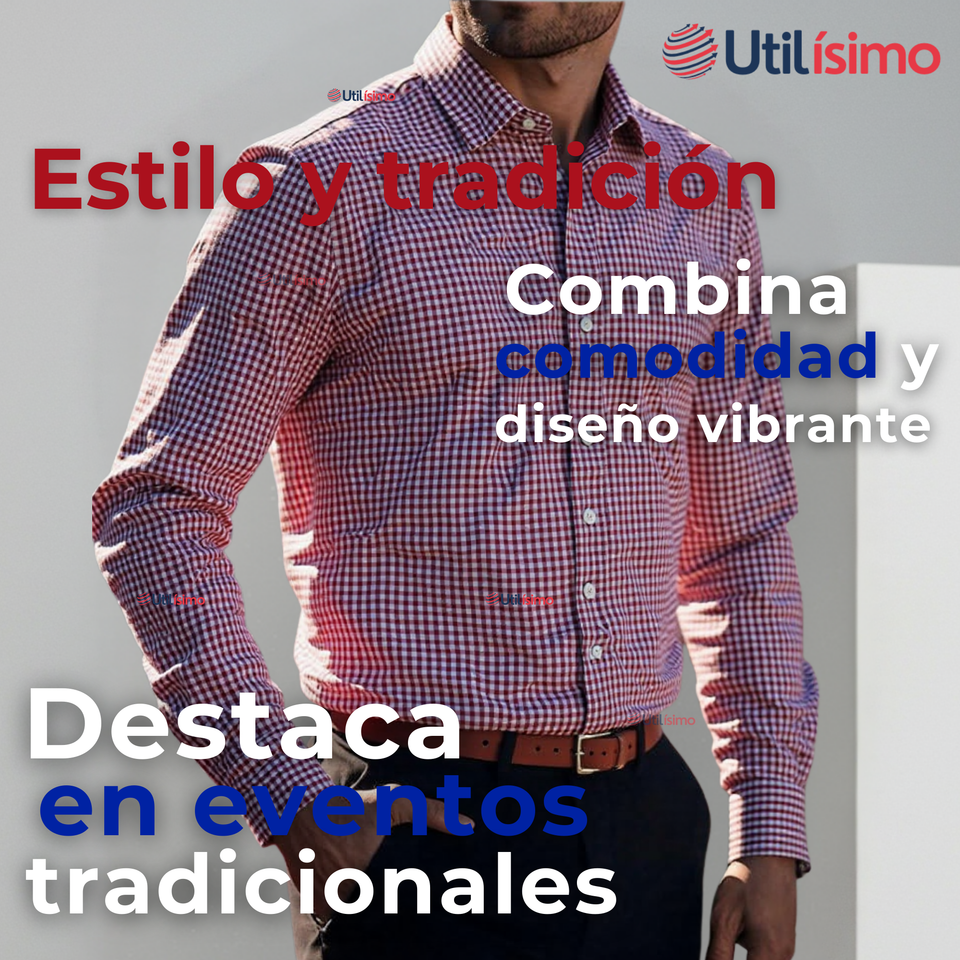 Camisa Huaso Cuadrillé Cuadro Manga Larga 100% Algodón Rojo Negro Casual