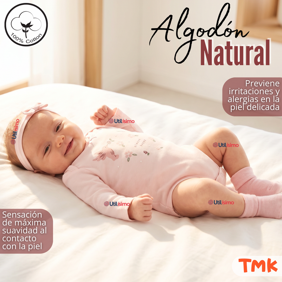 Pack 5 Bodys Manga Larga 100% Algodón Tedmimak Sweet Nature Bebé Niña