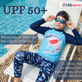 Traje de Baño Manga Larga Pantalón Largo 2 Piezas Corte Split Niño 3 a 11 años Blue Shark