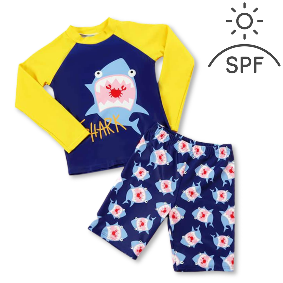 TRAJE DE BAÑO SPF UV50+ 2 PIEZAS MANGA LARGA NIÑO Navy Blue Shark