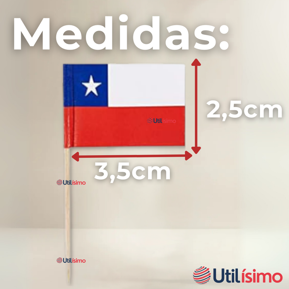 Pack 50 Mondadientes Pinchos Palillos Bandera De Chile