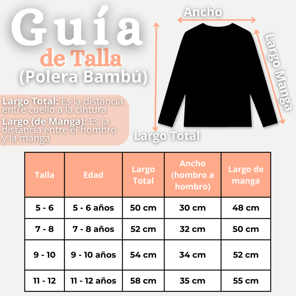 Camiseta Polera Bambú Cuello Redondo Salmón Primera Capa Manga Larga Niña