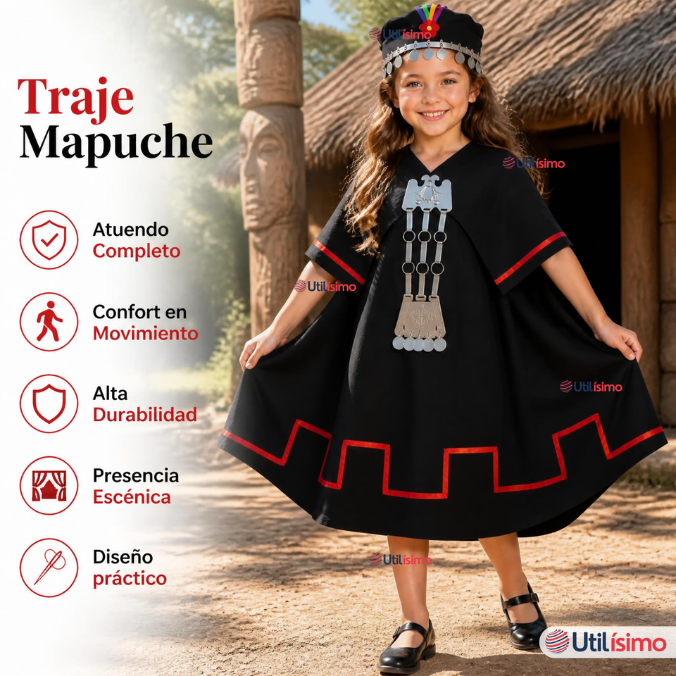 Pack 3 Trajes Típicos Vestido Mapuche Completo 5 Piezas Niña Fiestas Patrias