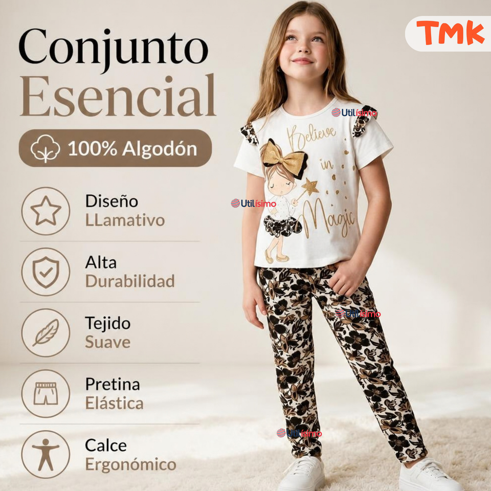 Conjunto 2 Piezas Camiseta y Pantalón 100% Algodón Niña Tedmimak Golden Magic