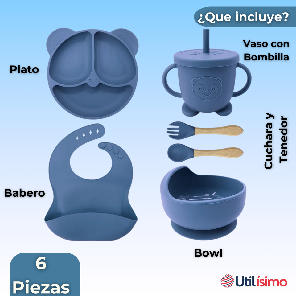 Set De Alimentación Bebé Silicona De Oso 6 Piezas Libre BPA