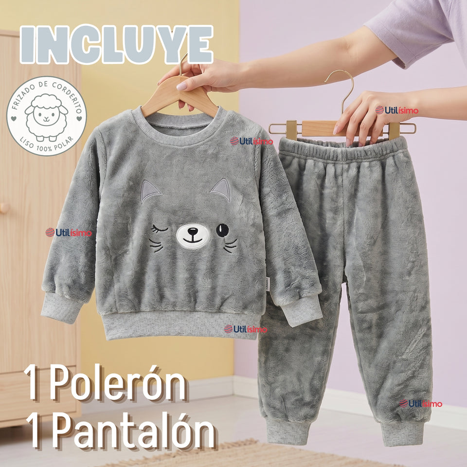 Conjunto Buzo Polerón Frizado Niños Bebes Corderito Liso 2 Piezas